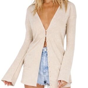 Princess Polly Beige Cardigan with Pearl buttons